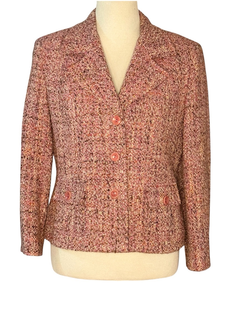 Talbots Petites Size 8 Pink Tweed Blazer Jacket Wool Blend Career Office Classic